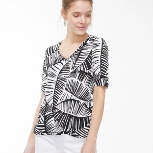 CHICO'S Linen Leaf Print Back Detail Tee (3/XL)